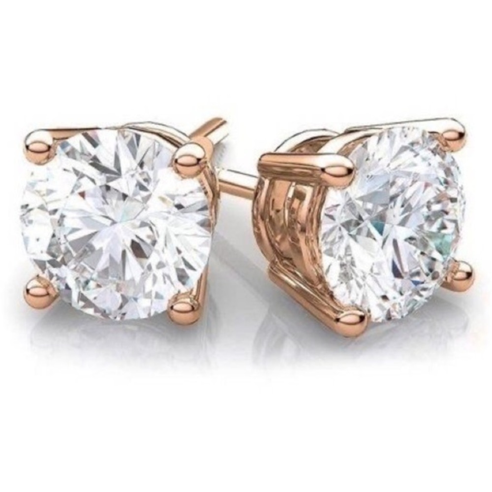 Renaissance Collection Rose Gold Over 925 Sterling Silver CZ Round Stud Earrings
